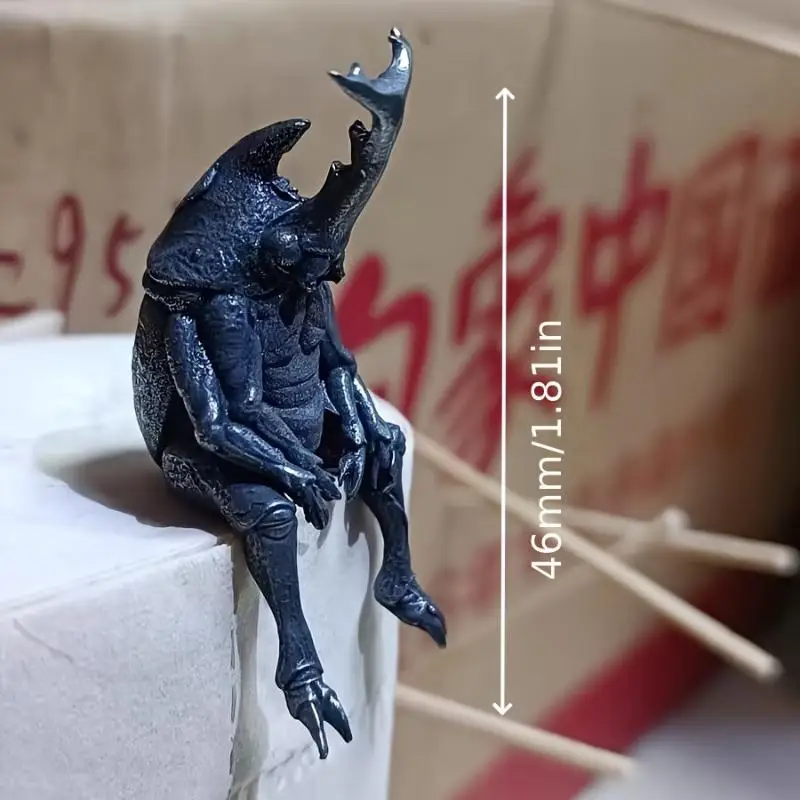 

HOT! Antique Brass Realistic Beetle Sculpture Dual Horned Beetle Figurine With Intricate Detailing Car Dashboard Home Office