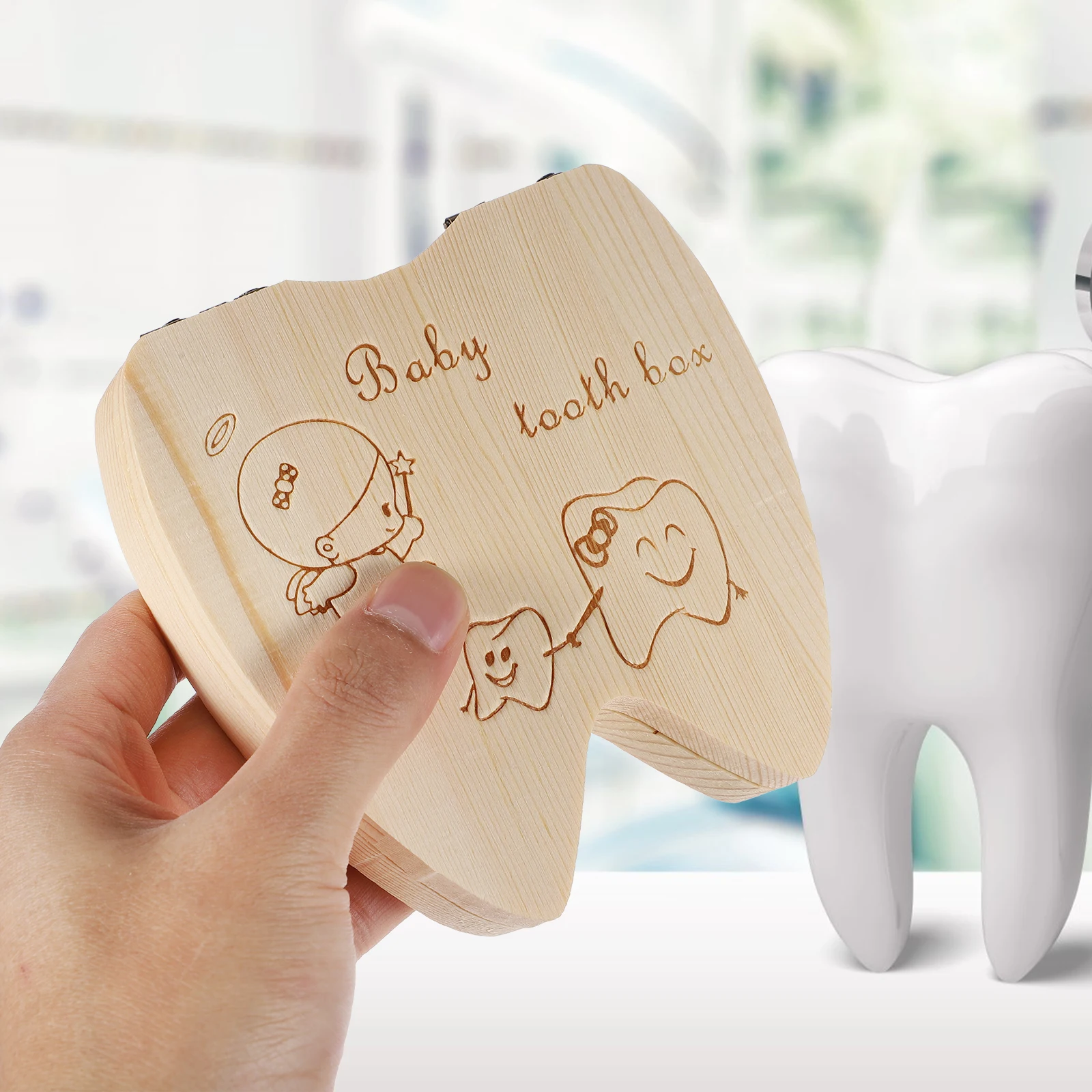 Baby Teeth Storage Box Toddler Wooden Holder Kids Keepsake for Hair Umbilical Cord Storage - Image 3