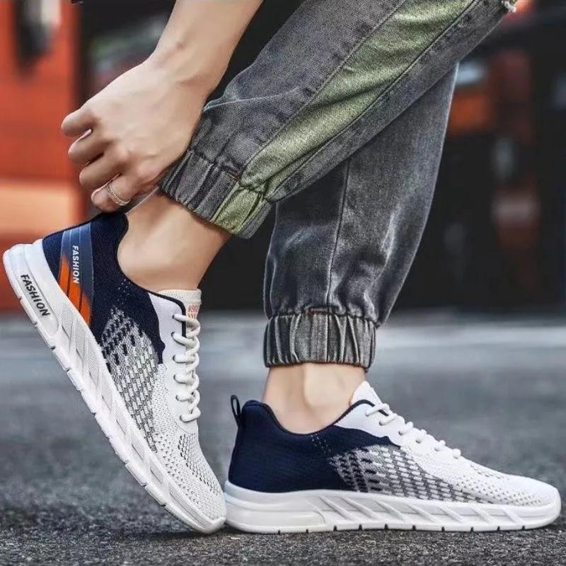 2024 New Fashion Men Running Shoes Knit Breathable Sneaker Outdoor Jogging Trainers Non-slip Lace Up Tennis Shoes Spor Ayakkabı