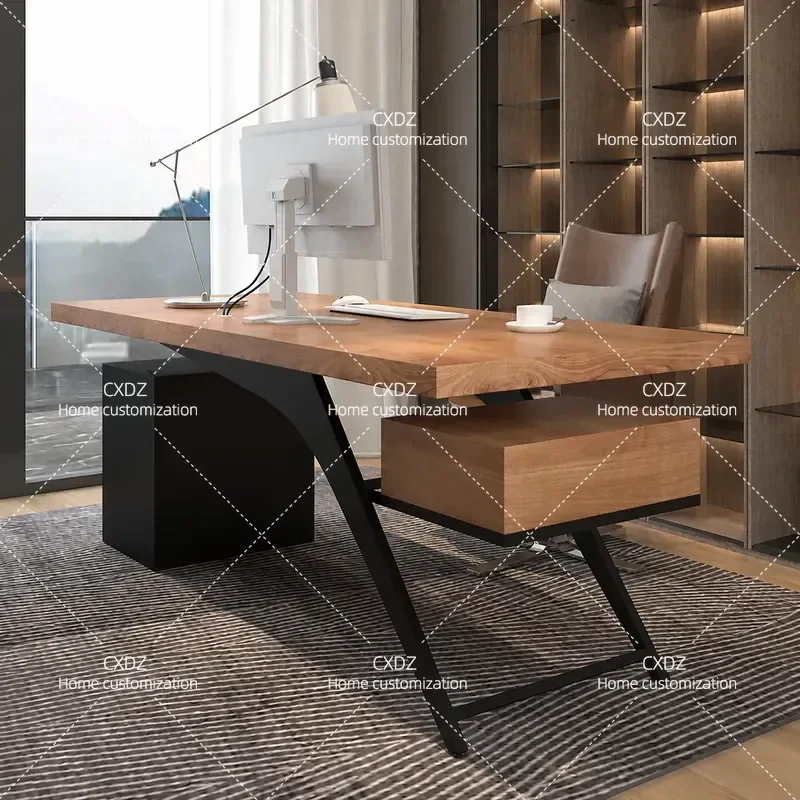 Simple Solid Wood Single Computer Desk Modern Office Executive Manager Workstation with Multi Layer Drawers for Home or