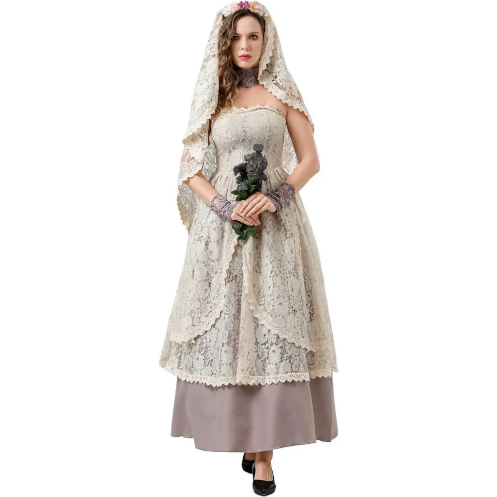 

Halloween Medieval Retro Ghost Bride Cosplay Costume Horror Party Evil Witch Vampire Fancy Dress Ghost Bride Dress