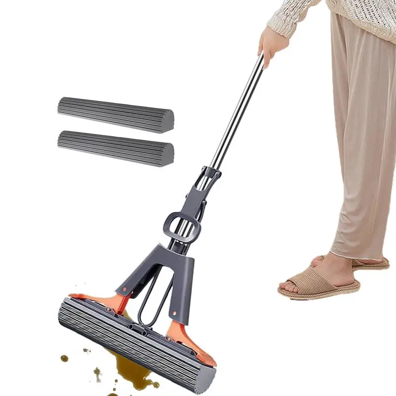 PVA Schwamm Roller Mop Hoch Saugfähigen Boden Reinigung Mopp Selbst Quetschen Schwamm Mopp Mit 2 stücke Schwamm Köpfe Haushalts Reinigung