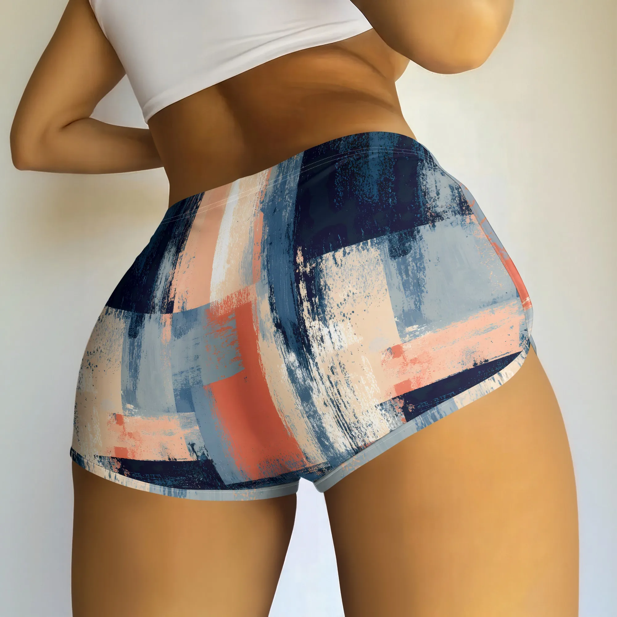 Abstract Brushstroke Print Shorts, Artistic Pattern Bottoms, Colorful Graphic Swimwear, Summer Beach Shorts, S-2XL