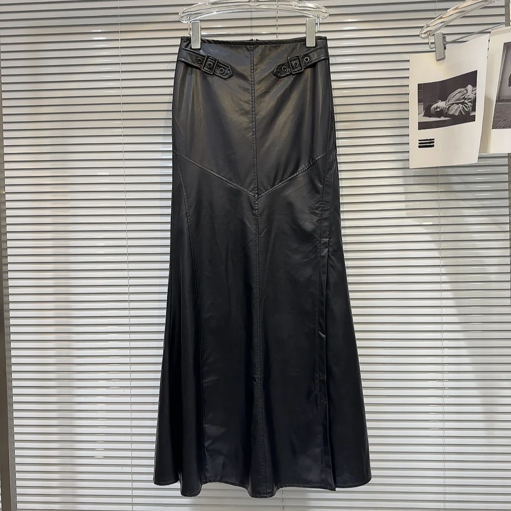 

Новая кожаная юбка-миди из черной искусственной кожи с эффектом похудения, фасон «рыбий хвост», весна 2026, в американском стиле, для модниц, хит продаж