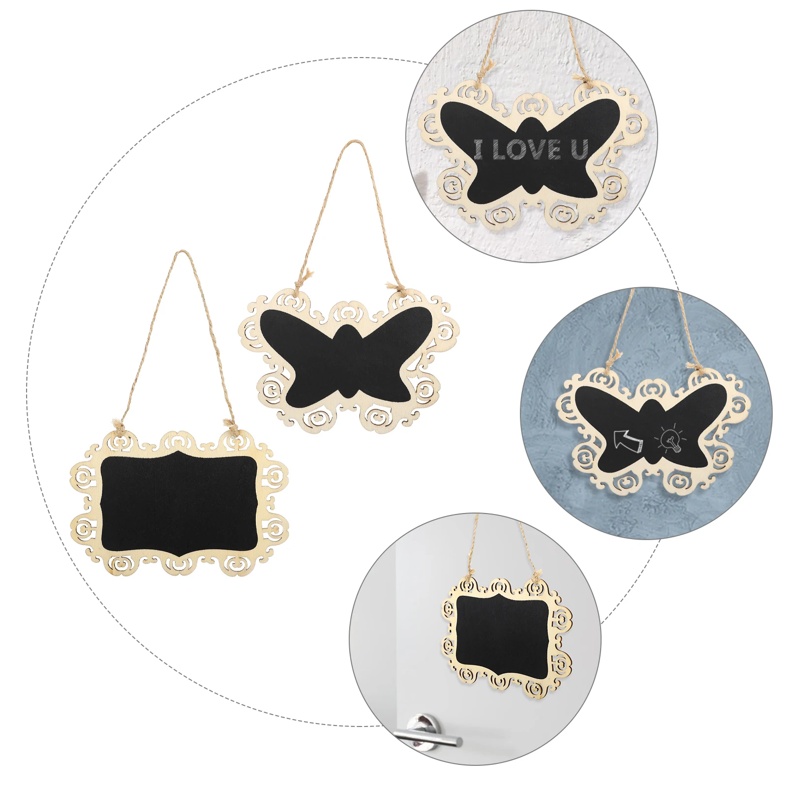 

4pcs 10x15cm Lacy Edge Small Blackboard Erasable Reusable Memo Chalkboard Sign Hanging Twine Decor Message Board