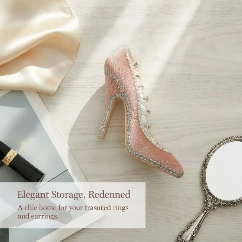 Ringhalter in Form eines High Heels aus Samt, dekorativer Schmuckständer, Hochzeitsgeschenk, Foto-Requisite, Schmuckaufbewahrung und -präsentation für den Heimgebrauch. – Detail 4