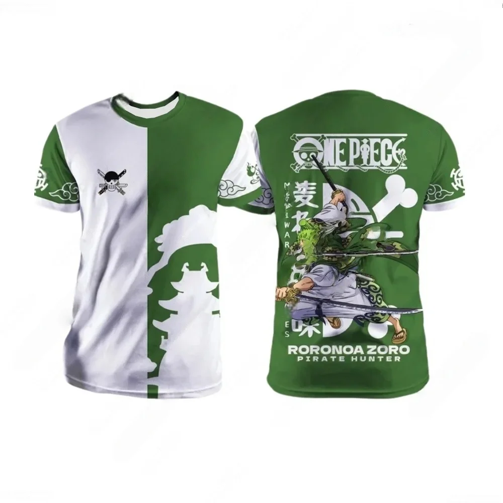 FamilyMatching One Piece Strawhat Roronoa Zoro Anime Short Sleeve Shirt for Men and Women Summer Casual Fashion Ani