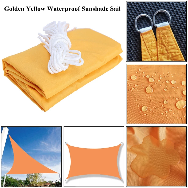 Golden Yellow Waterproof Sun Shade Sail Polyester Swimming Pool Rainproof Shading Cloth Garden Parasol Sunblock Outdoor Awning