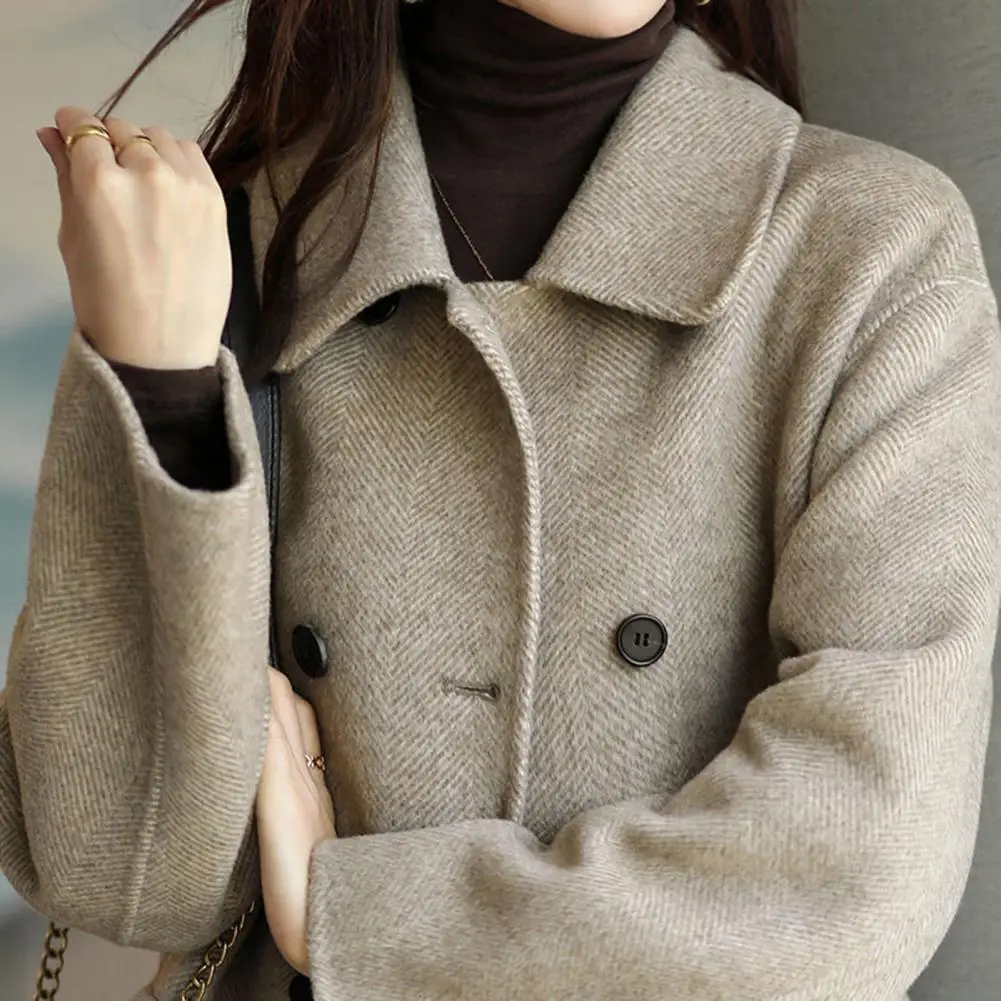 

Женское шерстяное пальто, модная куртка, шерстяное пальто, элегантное однобортное пальто с лацканами и длинными рукавами, 2025 г., женская пригородная верхняя одежда