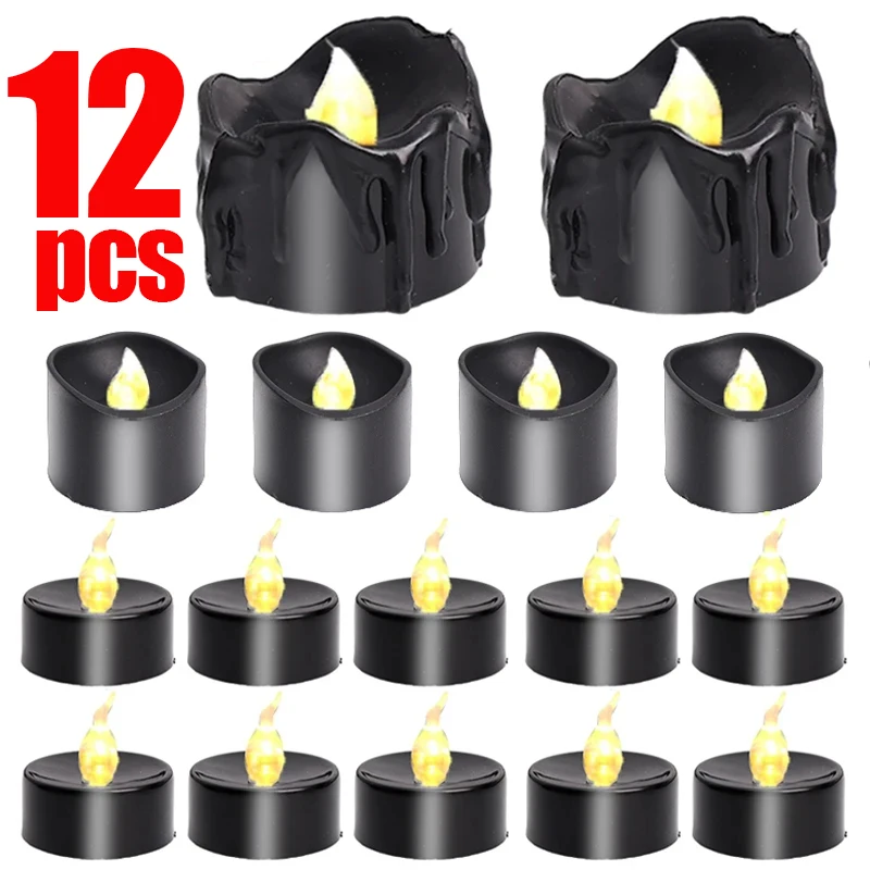 LED Flameless Electronic Black Candles, operado por bateria, lâmpadas, Halloween, Natal, casamento, festa, decoração, iluminação, 1Pc, 12 Pcs