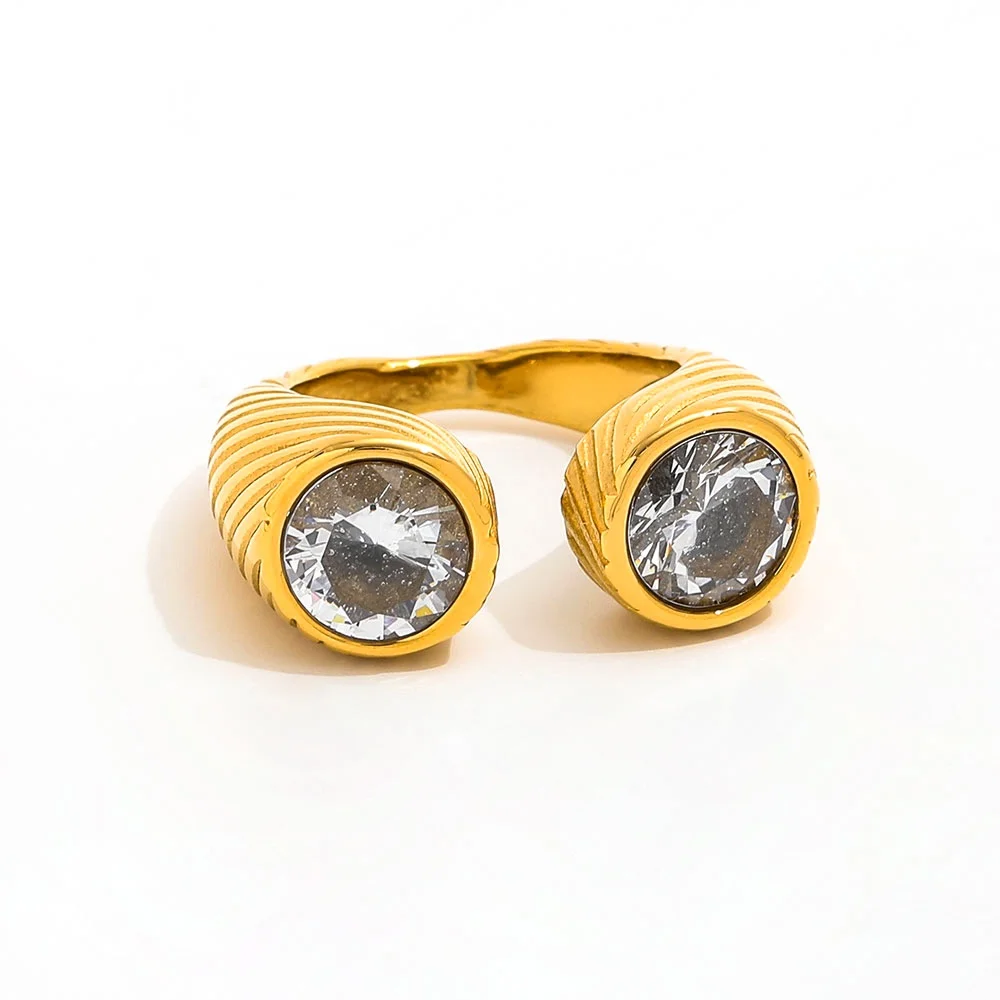 

Joolim Jewelry Wholesale High End PVD Waterproof&No Fade Fashion Dainty Double Round Zirconia Stainless Steel Ring For Women