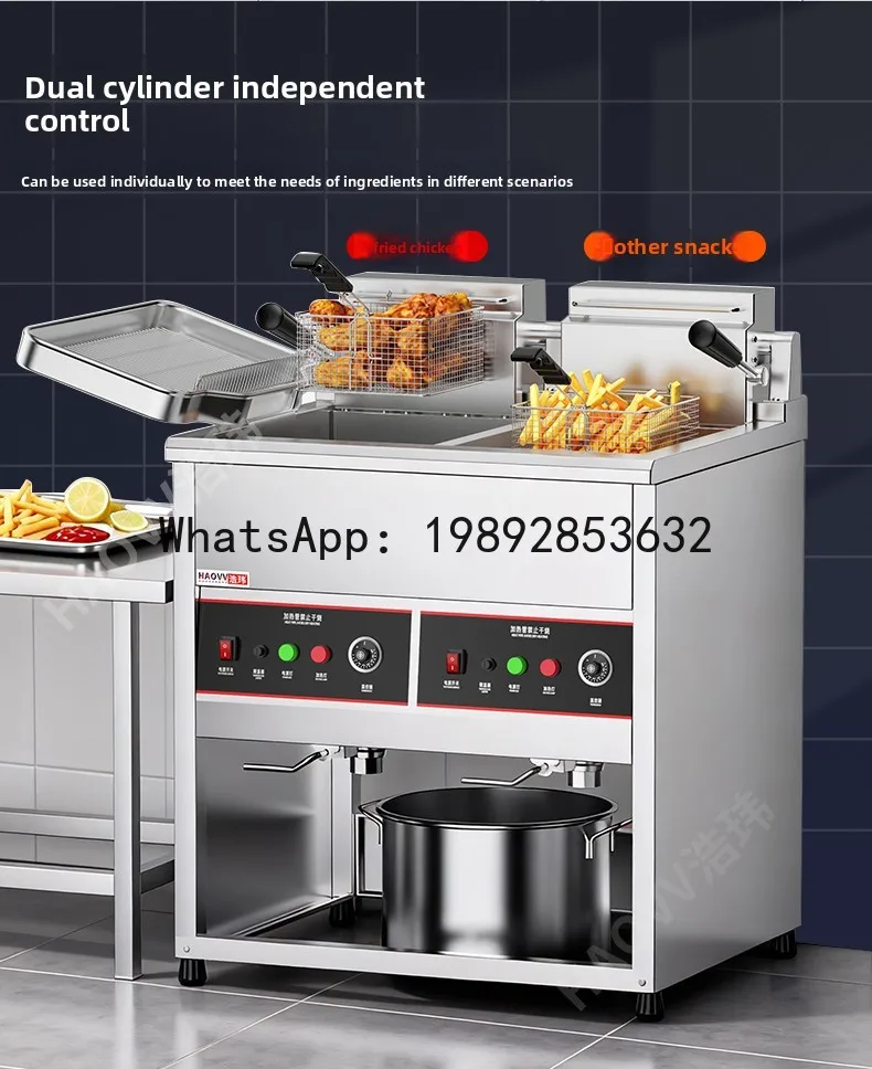 

Commercial electric large-capacity vertical deep fryer with dual tanks and constant temperature control for frying dough sticks