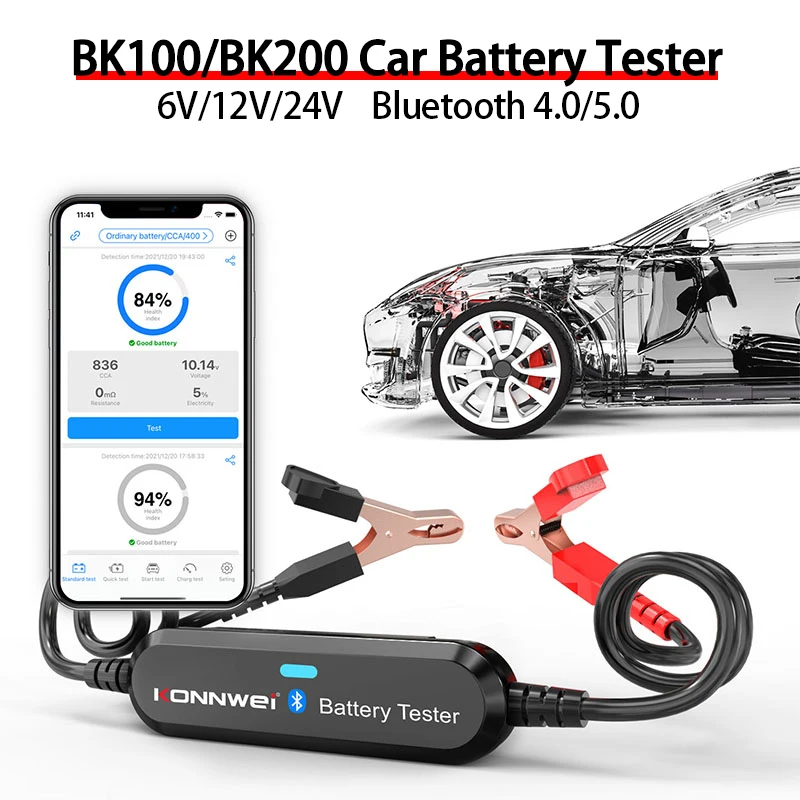 

BK100/BK200 Car Battery Tester Car Charger 6V 12V 24V Inspection Tools Automotive Li-Lead Acid Battery Tester Battery Analyzer