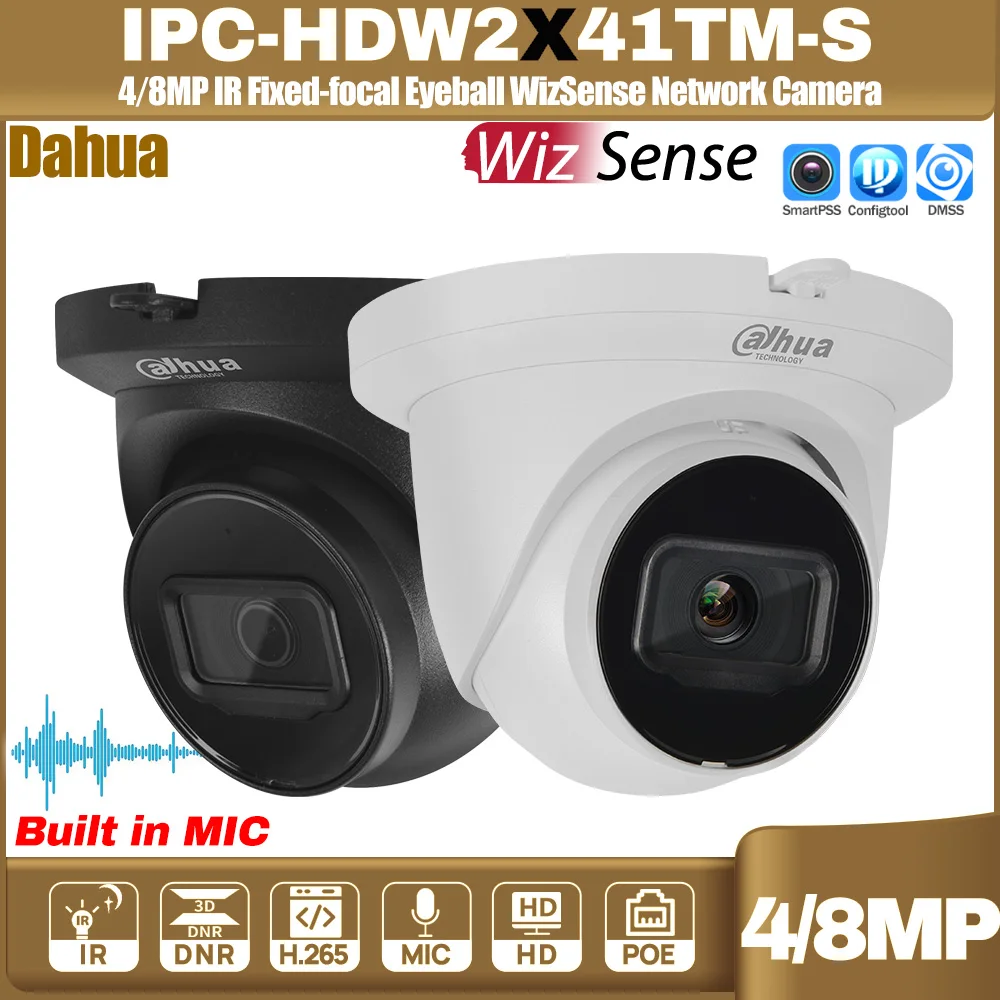 الأصلي داهوا 4MP IPC-HDW2441TM-S & 8MP IPC-HDW2841TM-S WizSense POE شبكة IP كاميرا IR 30M MIC SD فتحة SMD زائد IVS H.265