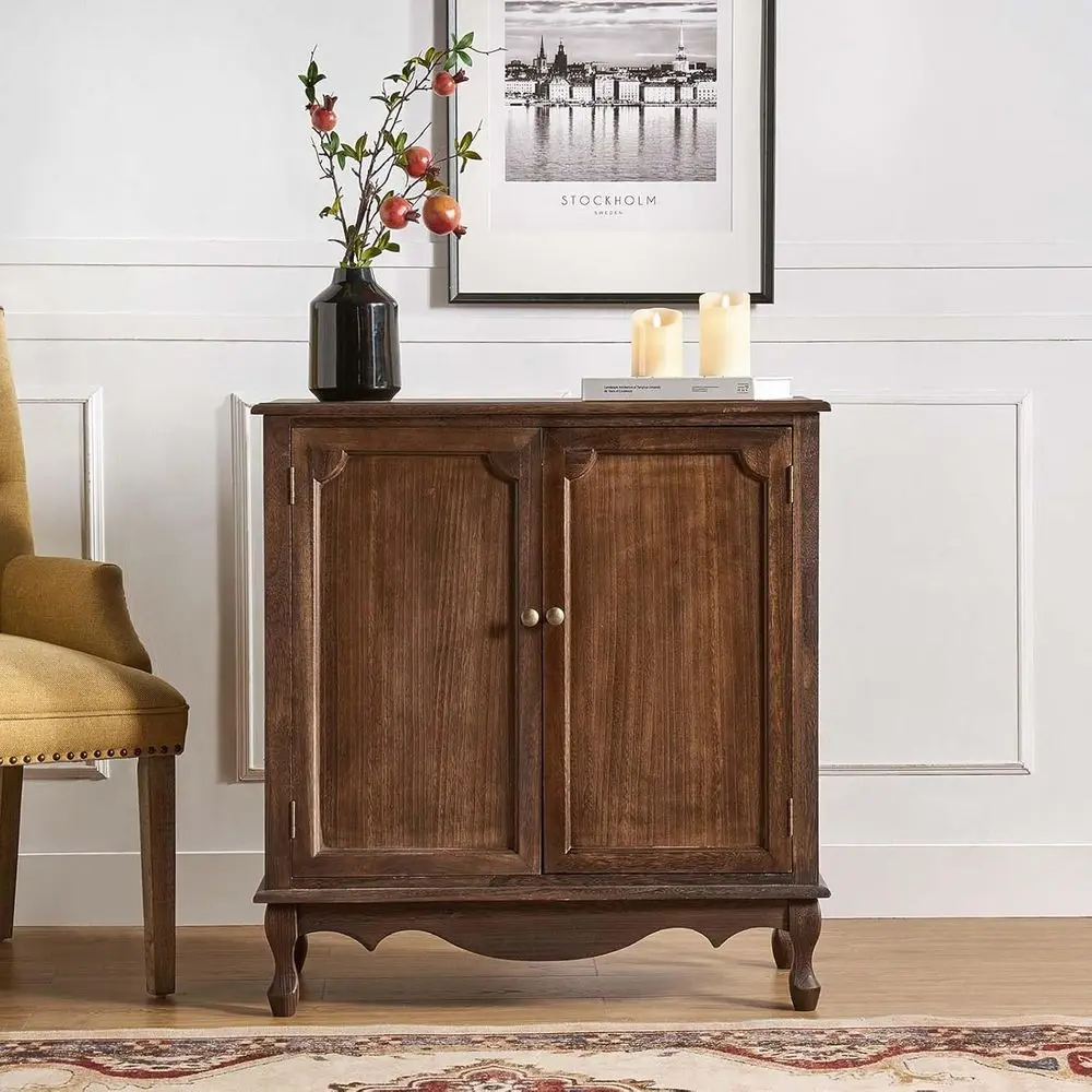 

Walnut Vintage Accent Cabinet with 2 Doors, Storage, 2 Shelves for Sideboard or Living Room