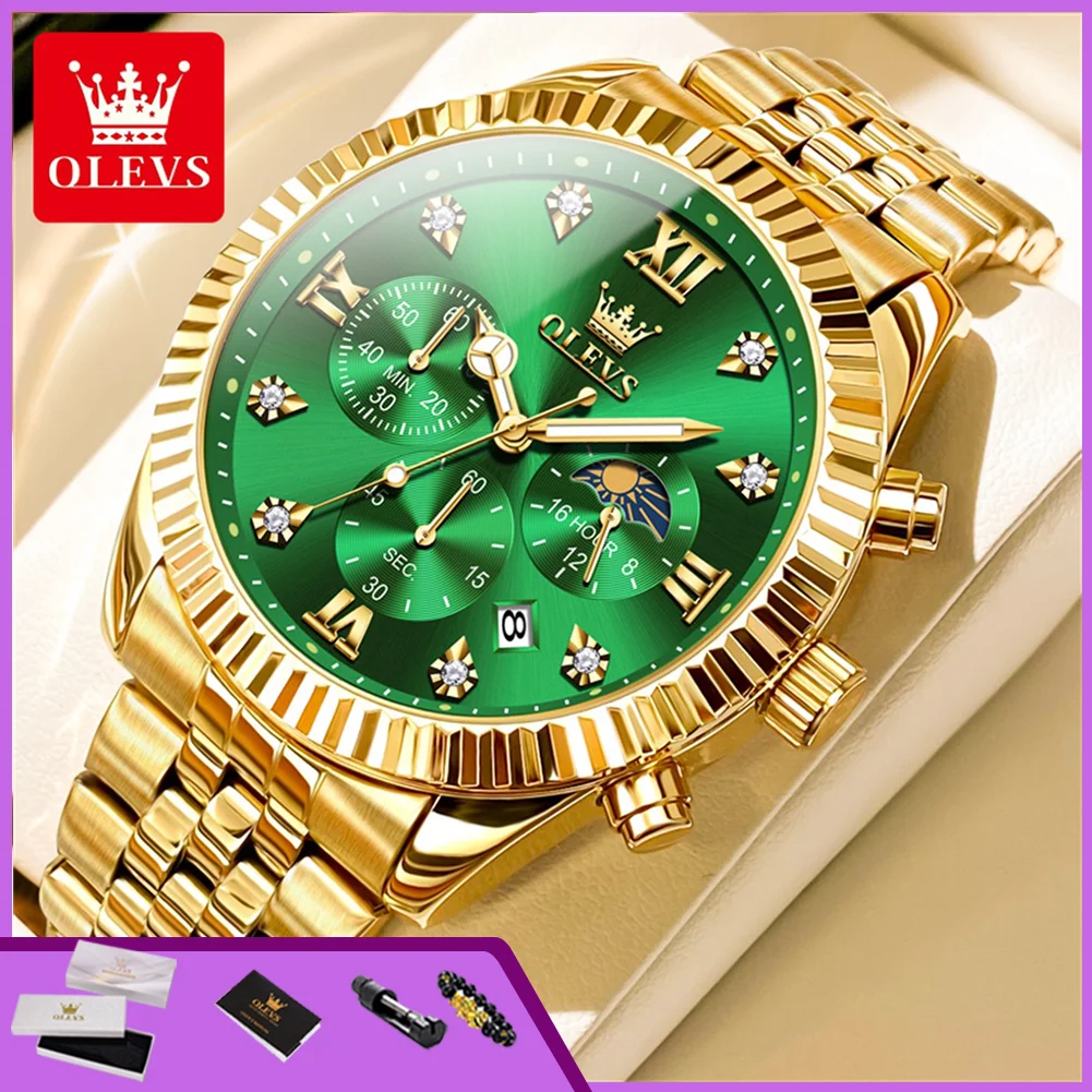 OLEVS 2932 Man Watch Luxury 24 Hour Moon Phase Auto Date Chronograph Calendar Business Original Brand Men's Quartz Wristwatches