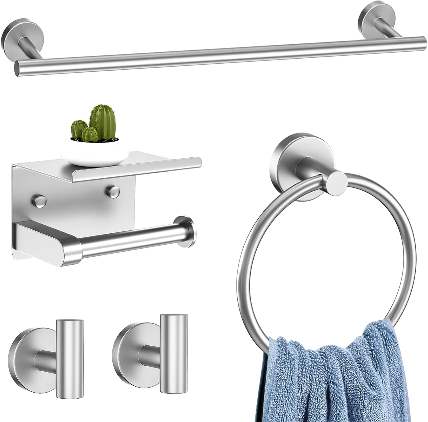 

5-Piece Brushed Nickel Towel Bar Set Bathroom Hardware Set Includes Multi-Purpose Toilet Paper Holder 23.6in Towel Bar Towel Rin