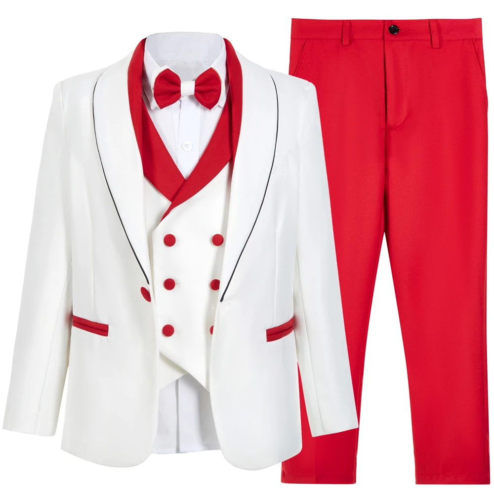 Handmsome Single Button Boy's Suit Set Comfortable Safe Kids Formal Suits Jacket Vest Pants Bow-tie Luxury Set Child Tuxedo