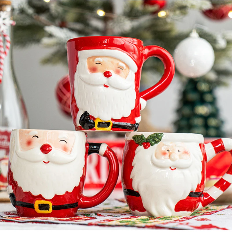 Santa Claus Mug Cartoon Ceramic Coffee Cup Decorate Home Breakfast Drinks Oatmeal Milk Mug Fine Ceramic Coffee Cup Holiday Gifts