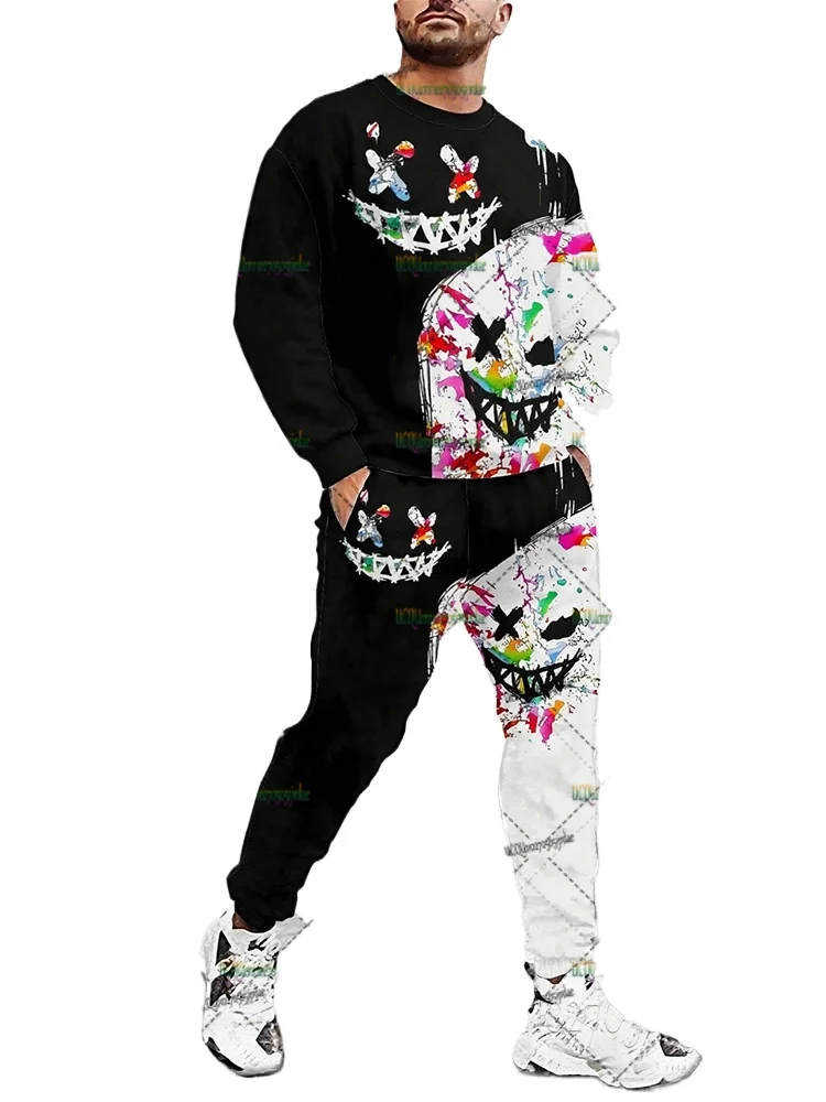 Street Fashion Tracksuit Sets For Men Hoodies+Pants Suits 3D Creative Smiling Face Pullover Set Man Clothing