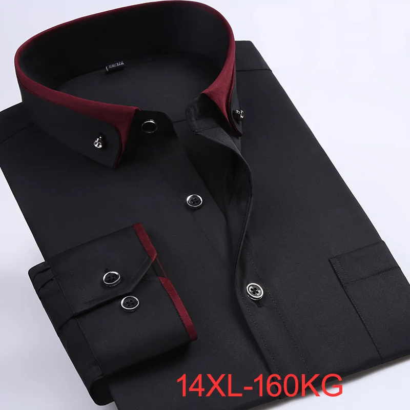 Spring Men wedding shirt Formal long sleeve plus size big 3XL 4XL dress shirts Pink formal navy blue 9XL 10XL 14XL Blouse black