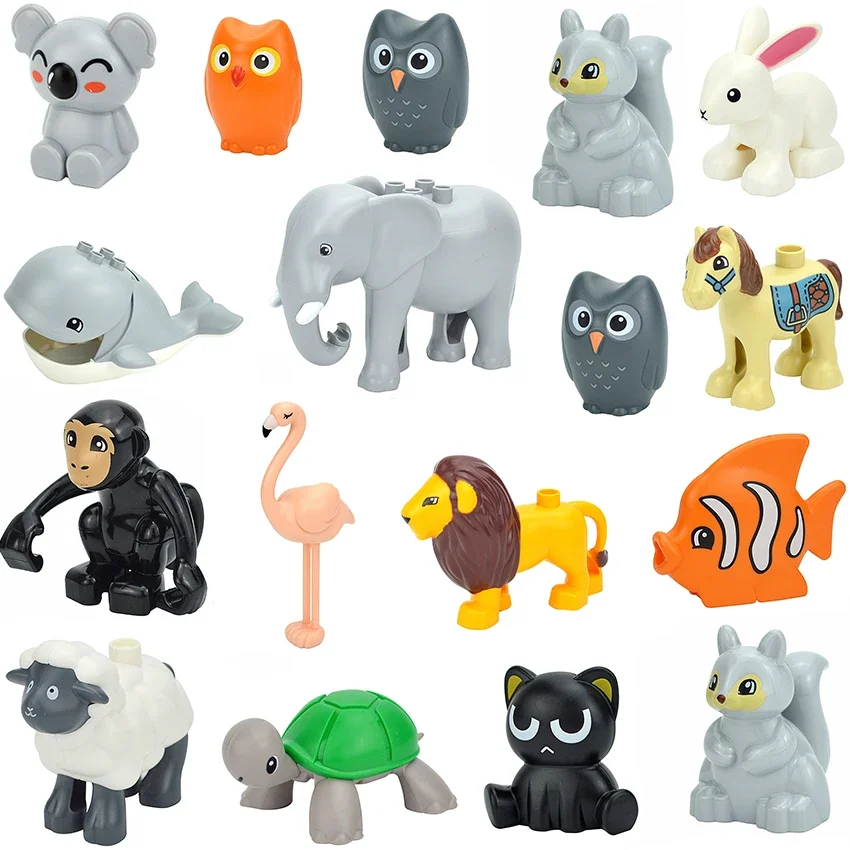 Big Size Building Block Animals Accessories Farm Zoo Dog Dolphin Bear Deer Lion Tiger Giraffe Large Bricks Kid Toy Duploes