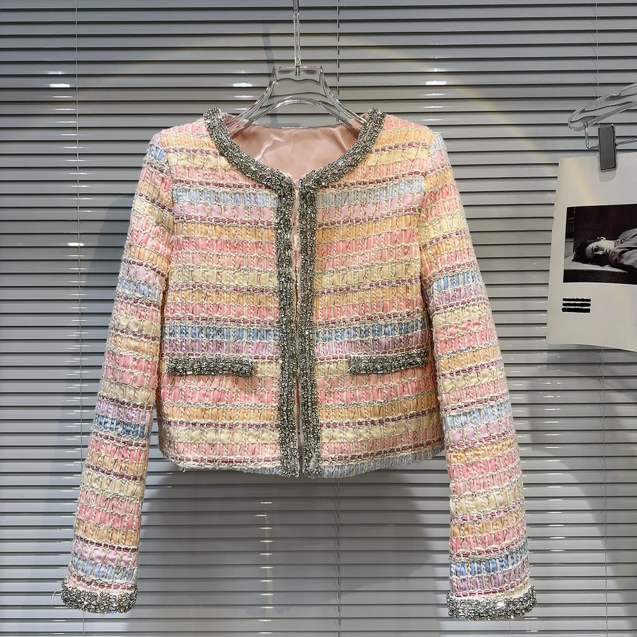 

Зима 202, новинка Heavy Du со стразами, твидовый пух, внутренняя часть, женская высококачественная прямая трубка Faion Sle