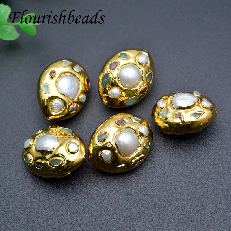 5pcs Big Pearl Gold Plated Oval Cat Paw Loose Beads Bracelet Decoration Bead for DIY Jewelry Making Accessories Supplier