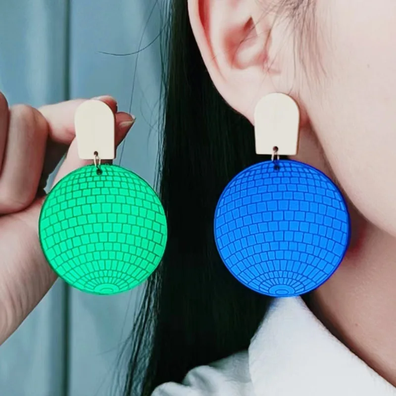 Big Disco Ball Earrings Exaggerate Cool Color Dandy Disco ball Mirror Acrylic Jewelry Earrings For Women Party Gift