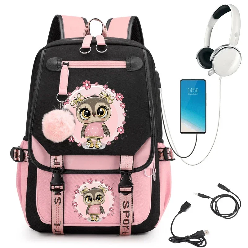 

Floral Owl Print Backpack Women 2024 Waterproof Nylon School for Teenager Girls Bookbag Lady Travel Backbag Shoulder Bag