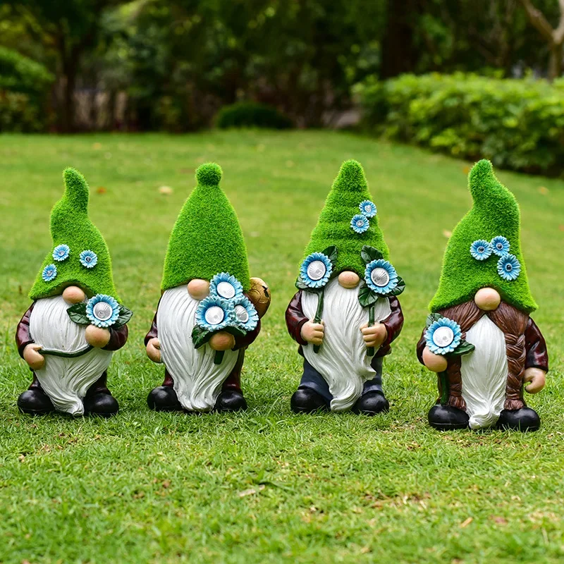 Solar Gnomes Garden Statues, Resin Gnome Figurine and Solar Lights Lantern, Outdoor Yard Art Decorations for Garden Patio Lawn