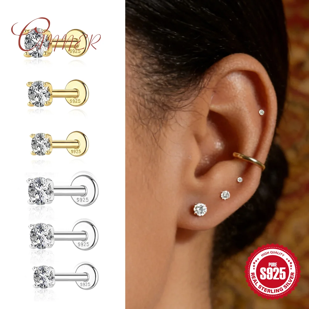 CANNER 1Pc 0.03-1.2Carat Classic Four Claws Round Moissanite Flat Back Piercing With Premium Certificate, Anniversary Gifts