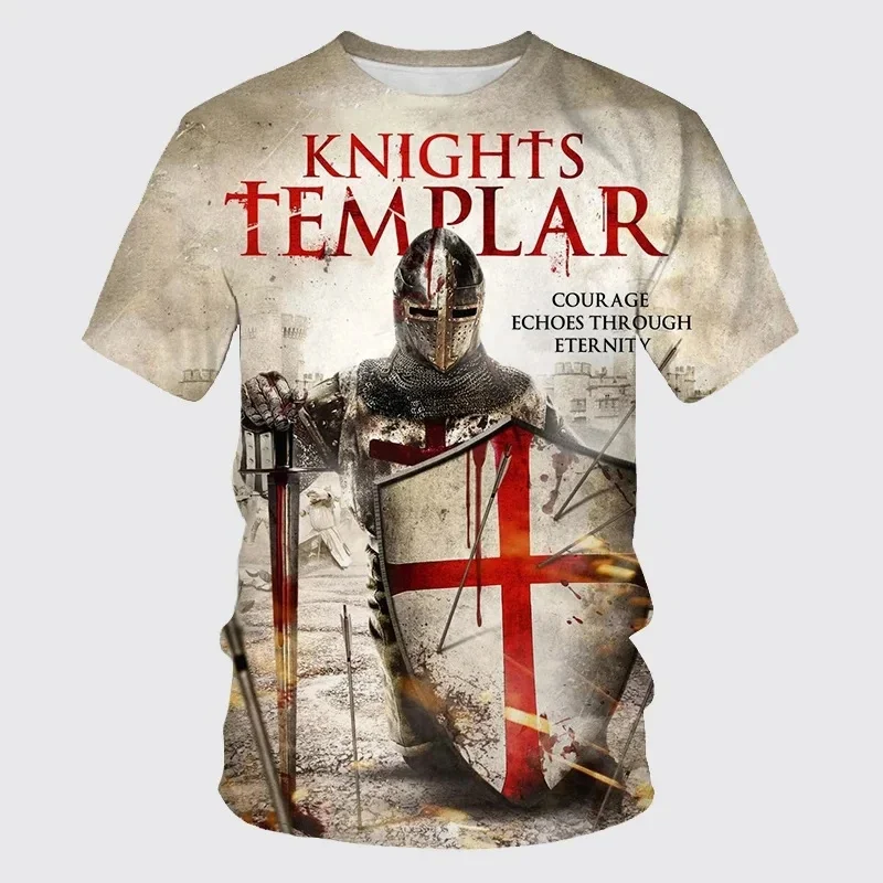 Knights Templar Graphic T-Shirt For Men God Wills Vintage 3D Printed Tees Casual O-Neck Tops Loose Short Sleeve Street T Shirts