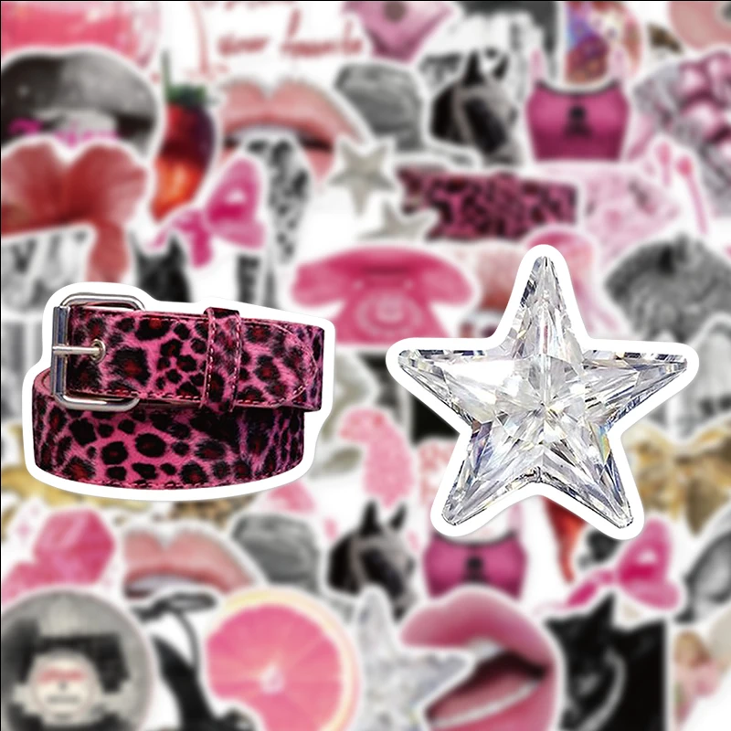 50 Pieces of Retro Pink Punk Graffiti Stickers, Suitable for Diaries, Laptops, Car Bumpers, Skateboards, Water Bottles, Computers, Phone Decorations, Etc