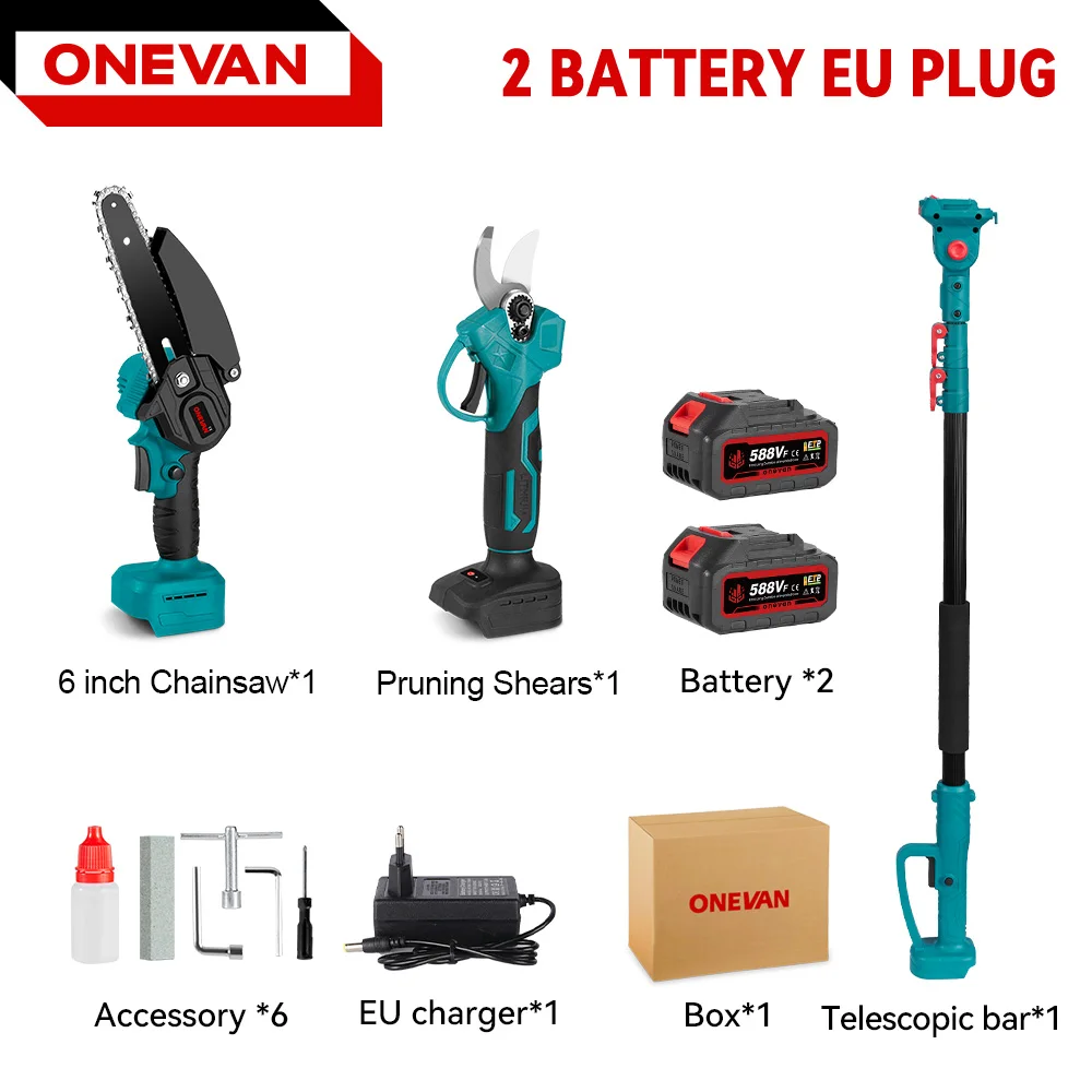 ONEVAN 3500W 3-in-1 Borstelloze Hoogtenschaar & Snoeischaar Tuin Snijgereedschap Met Telescopische Steel Voor Makita Accu