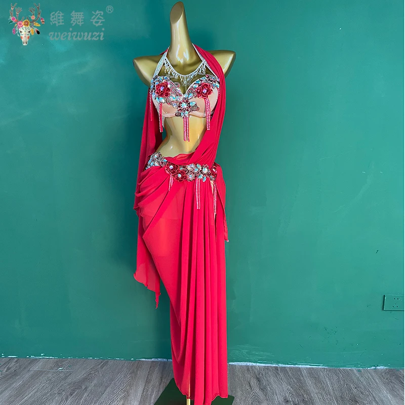 Abiti da competizione di danza del ventre per adulti e bambini Abito lungo personalizzato con pietre AB senior Abito da spettacolo di danza orientale
