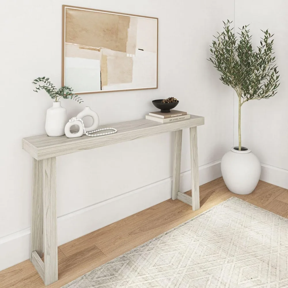 

Solid Wood Console Table, 56 Inch, Sofa Table, Behind The Couch, Living Room, Foyer, Easy Assembly, Coastal White