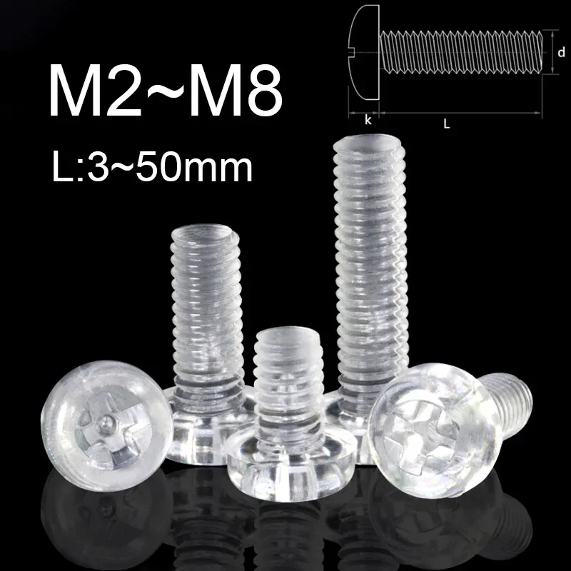 10~50PCS Phillips Transparent Acrylic Plastic Round Head Screws M2 M2.5 M3 M4 M5 M6 M8 Cross Insulated Bolt Length:3-50mm