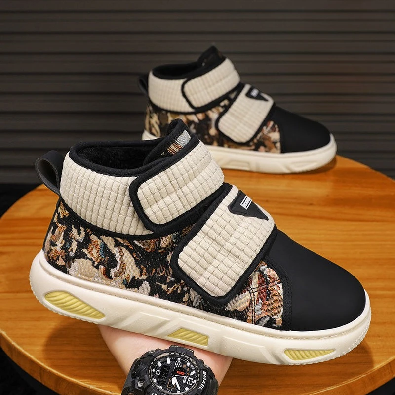 

Men's Winter Printed Velcro Snow Boots Thickened Fleece Lined Warm High Top Cotton Shoes Hot Sale Versatile Cold Resistant