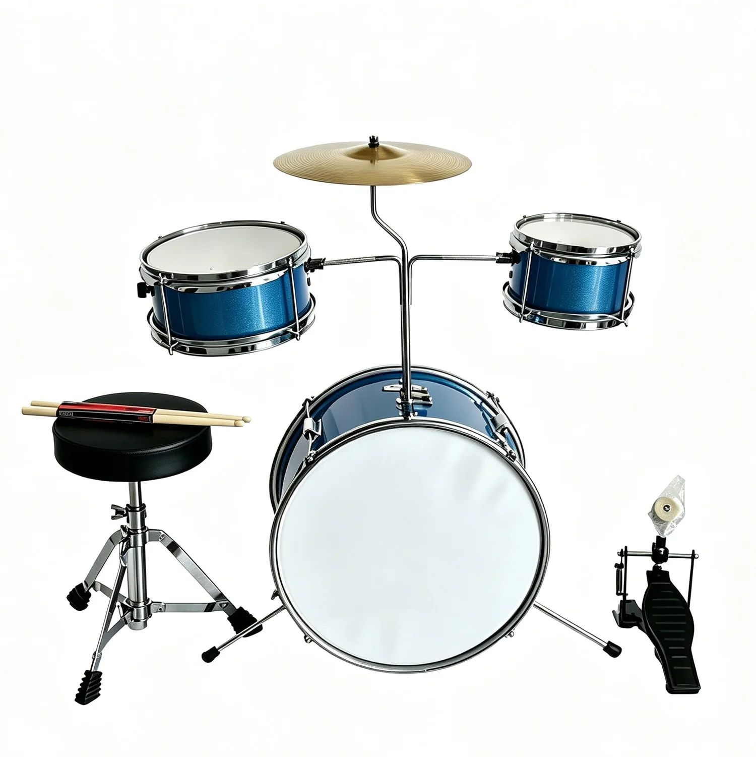 3‑Piece Kids Drum Set Wood‑Metal Construction Adjustable Foldable Percussion Kit For Young Beginner Home Practice