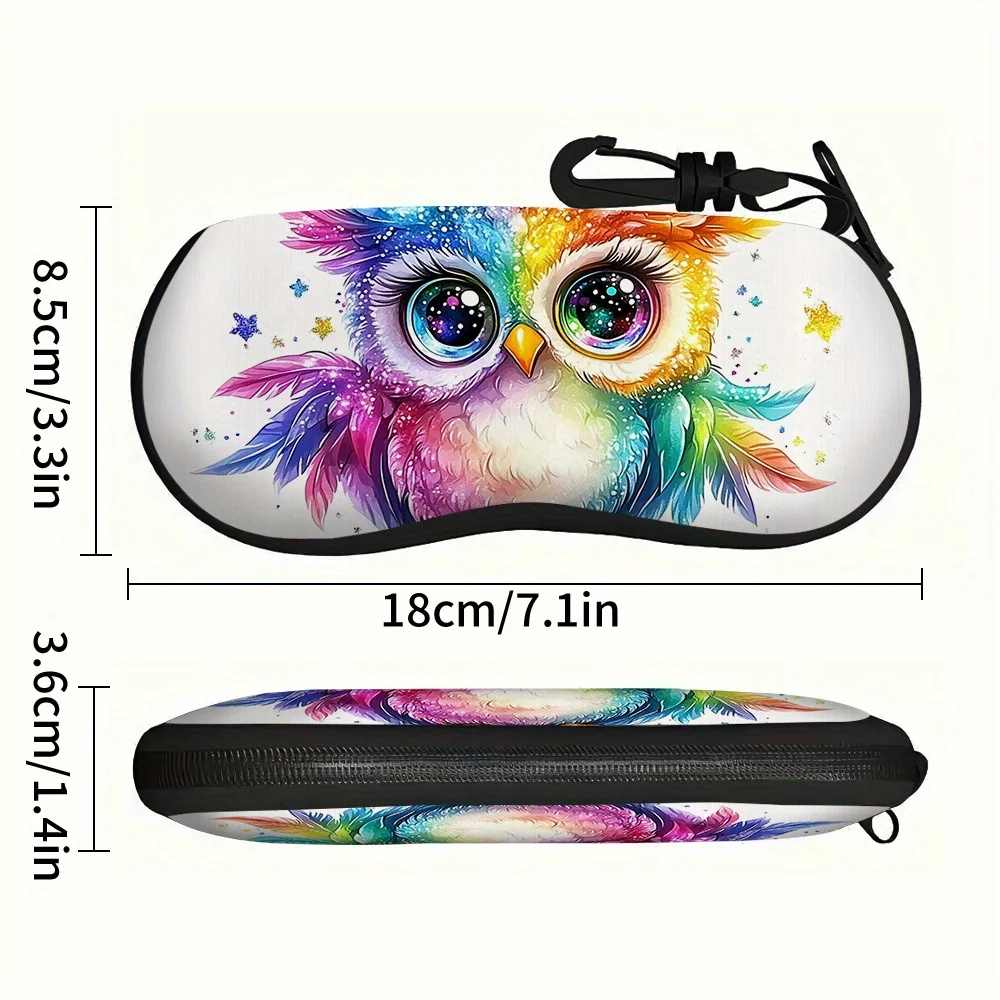 1pc 2D FLAT PRINTING Rainbow Jewel Owl Printed Glasses Case Durable Dustproof Storage Box with Vibrant 2D Flat Design