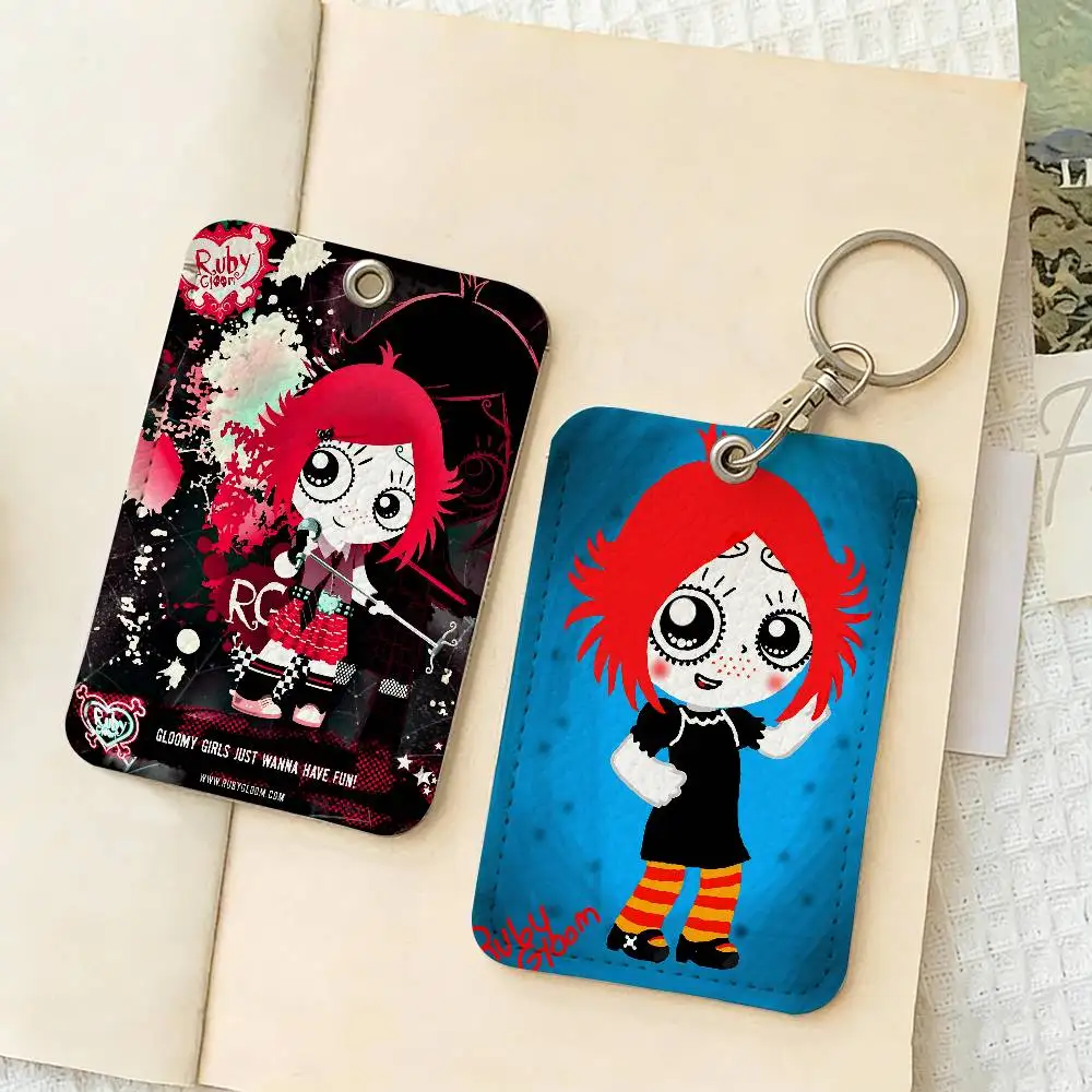 T-Ruby G-Gloom Rectangle ID Card Case Keychain Access Card Bag Key Tag Ring Leather Card Holder Key Ring Access