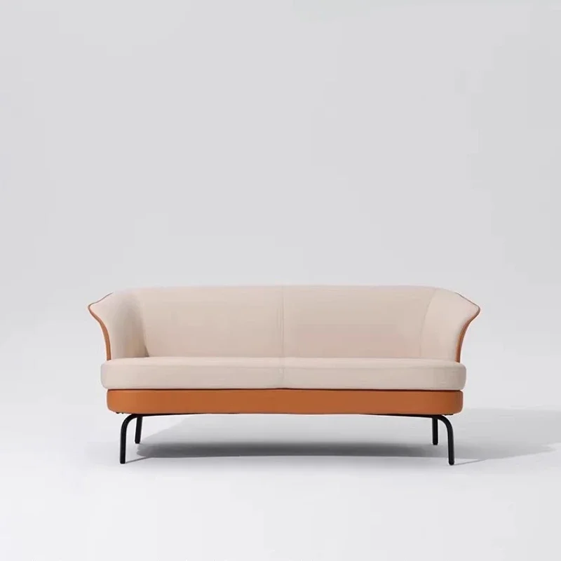 

H DECO golden orange contrasting color first layer calfskin sofa living room classic designer light luxury leather