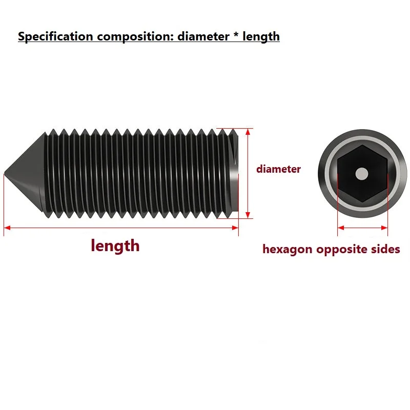 Black Hex Socket Tapered End Grub Bolt M3 M4 M5 M6 M8 M10 M12 Cone Point Set Screw 304 Stainless Steel New Listing