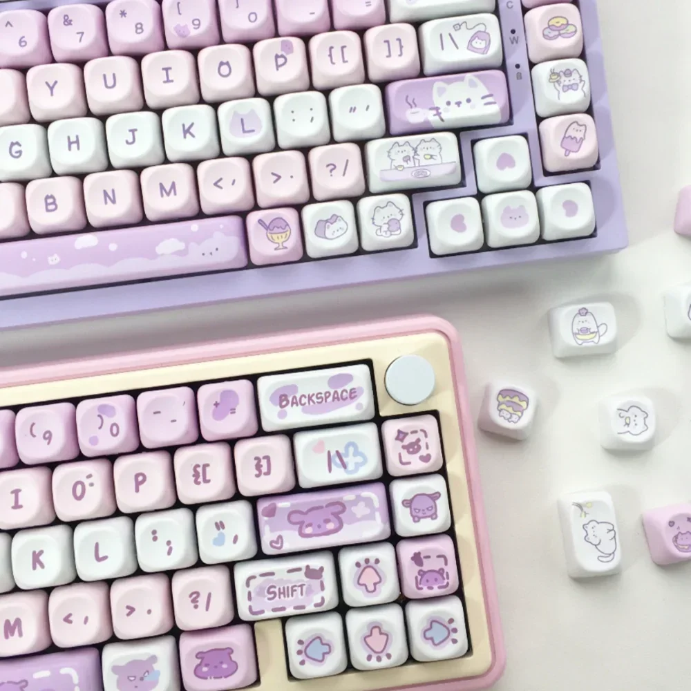 MOA Cartoon Keycap Set PBT 132 Keys Animation Cute Kitten Bear Dog per 60/64/84/98/108 Gaming tastiera meccanica MX Switch