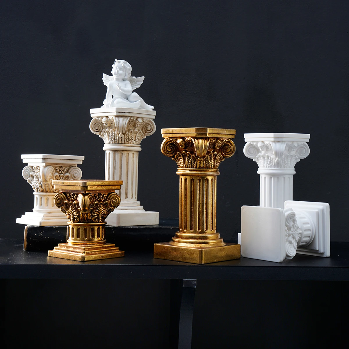 1PC, European Roman Column Resin Decorative Item, Corinthian Carved Column Candlestick Base, Tabletop Decorative Column