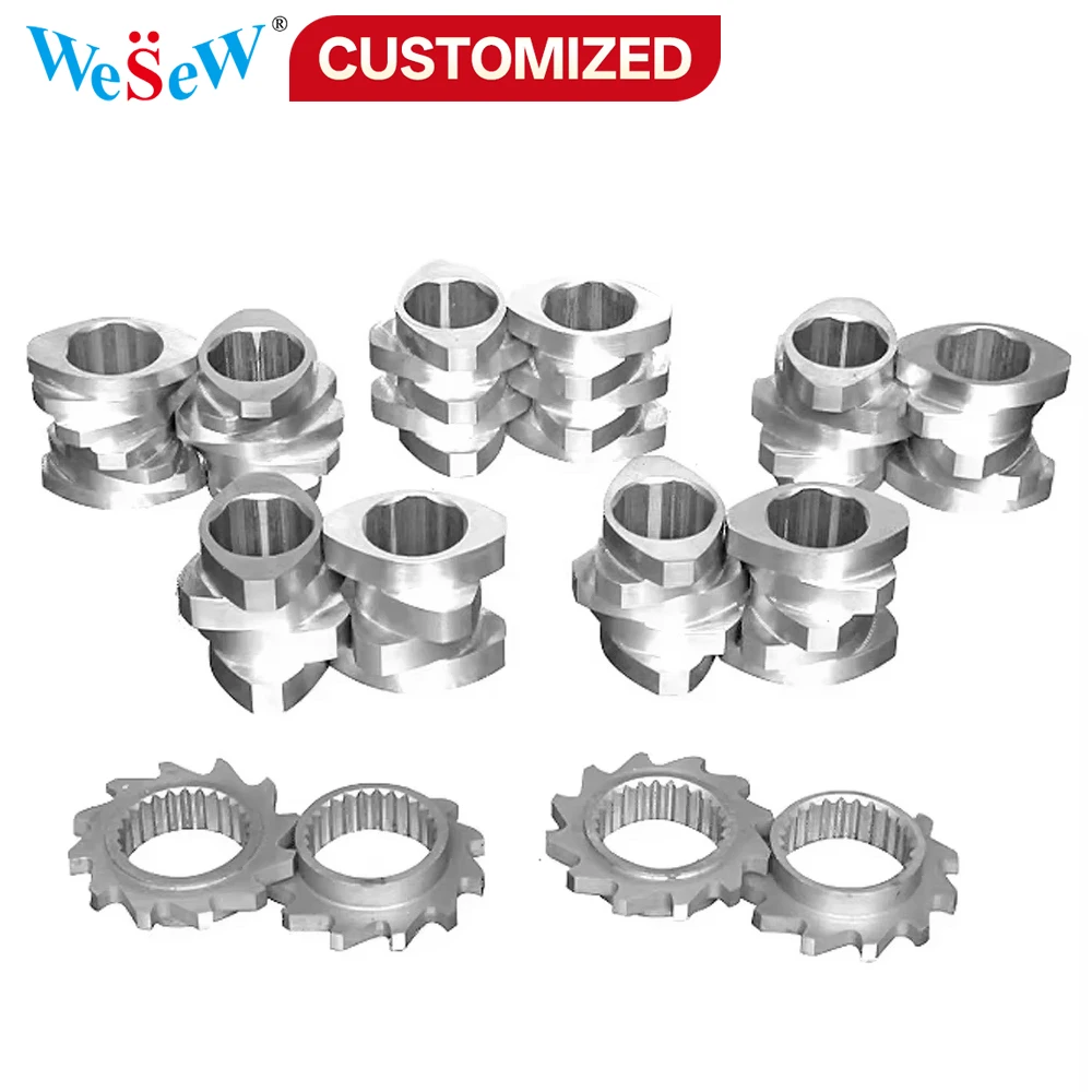 Custom-made twin-screw, bimetal high-speed tool steel plastic pelletizer/granulator/extruder with components having a hardness