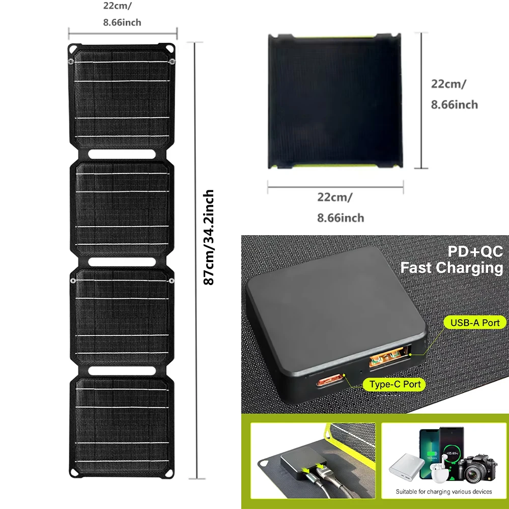2000W ETFE draagbare zonnelader Opvouwbaar fotovoltaïsch paneel buitenzonnepanelen Voor iphone power bank station usb A C DC 12V