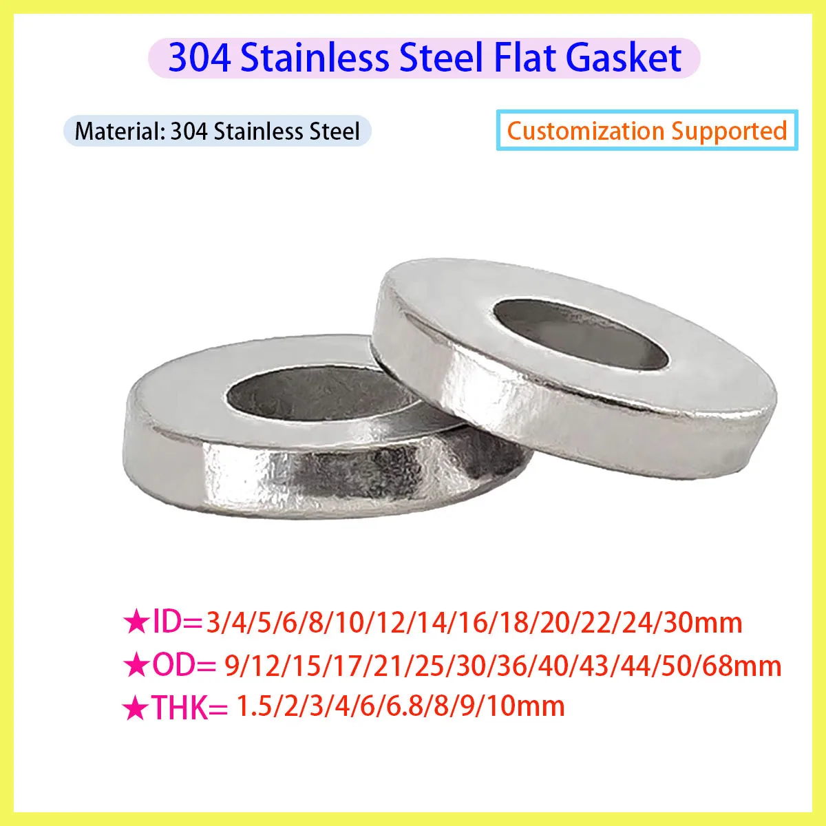 304 Stainless Steel Heavy Duty Flat Washers Thickened Metal Washers M3-M16 for Industrial Fastening & Equipment Assembly