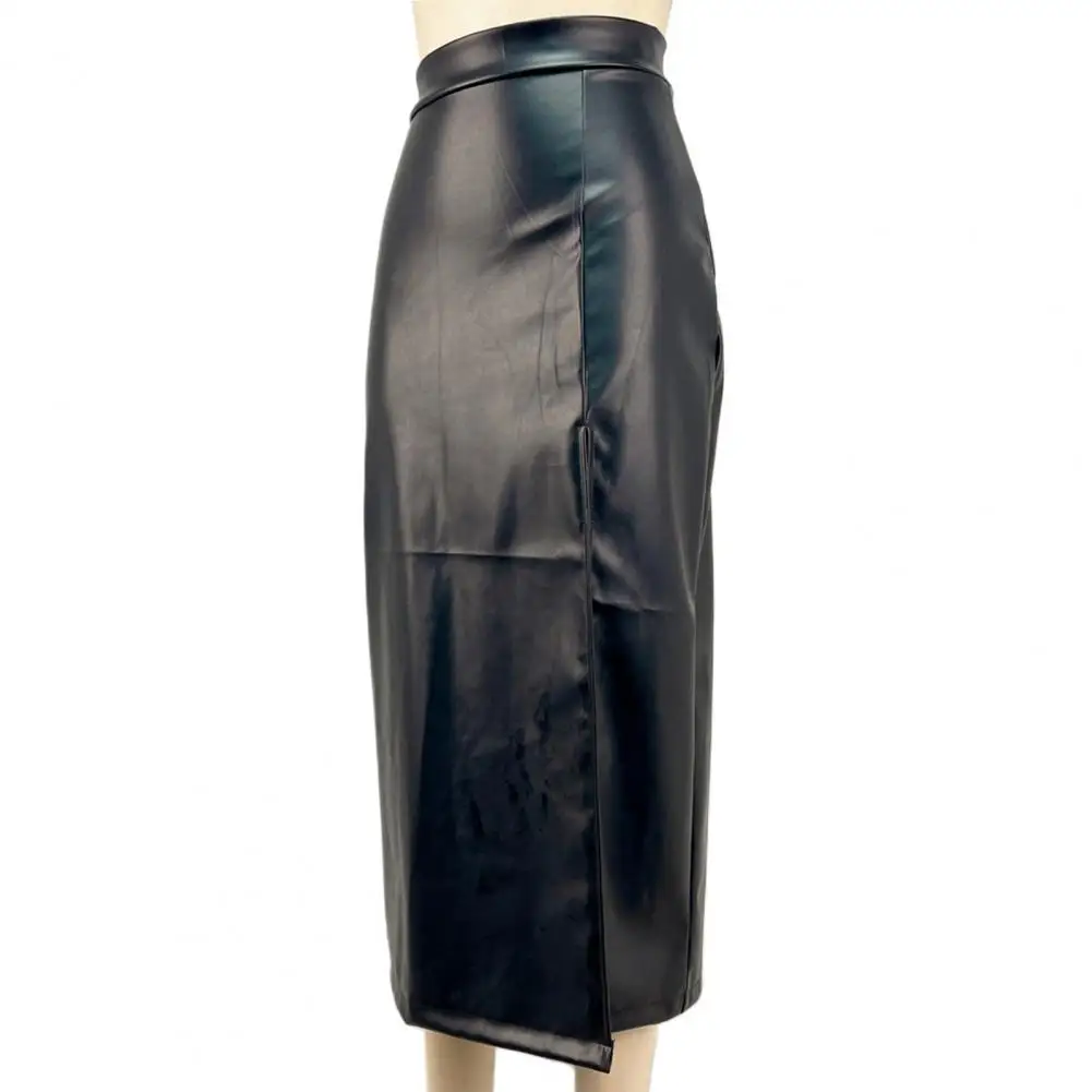 

Юбка миди с высокой талией из искусственной кожи с разрезом, для офиса, работы, повседневной носки и отдыха